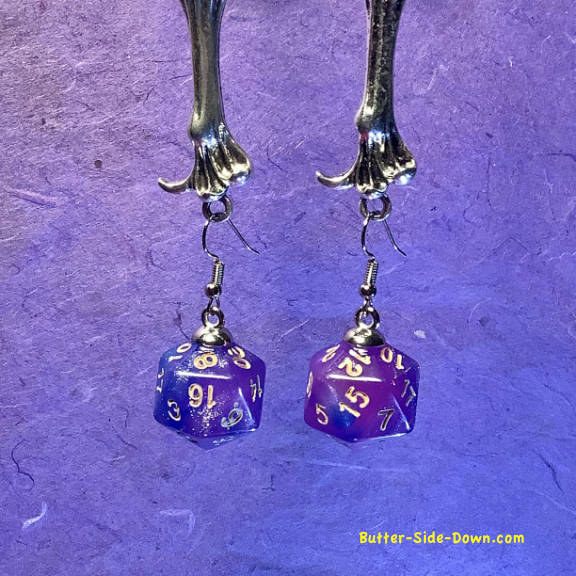 Dungeon Dice Earrings 20 Sided Fushia Blue