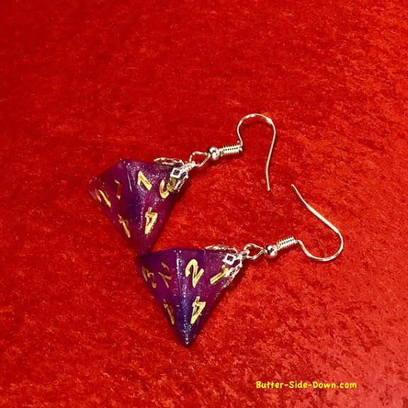 Blue Tetrahedron dungeon dice earrings