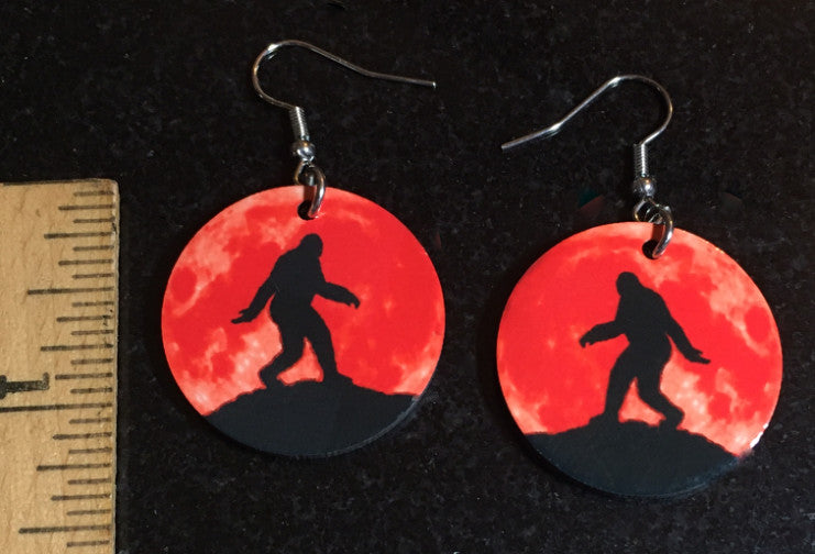 Bigfoot Red Moon Earrings