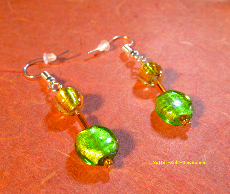 green lampwork earrings