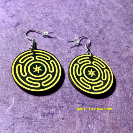 Golden Hecate's Wheel Dangle Earrings