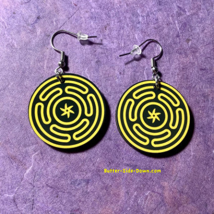 Golden Hecate's Wheel Dangle Earrings