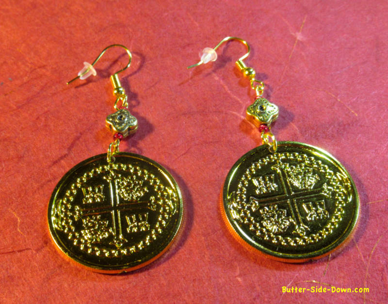 Pirate Doubloon Gold Coin Dangle Earrings