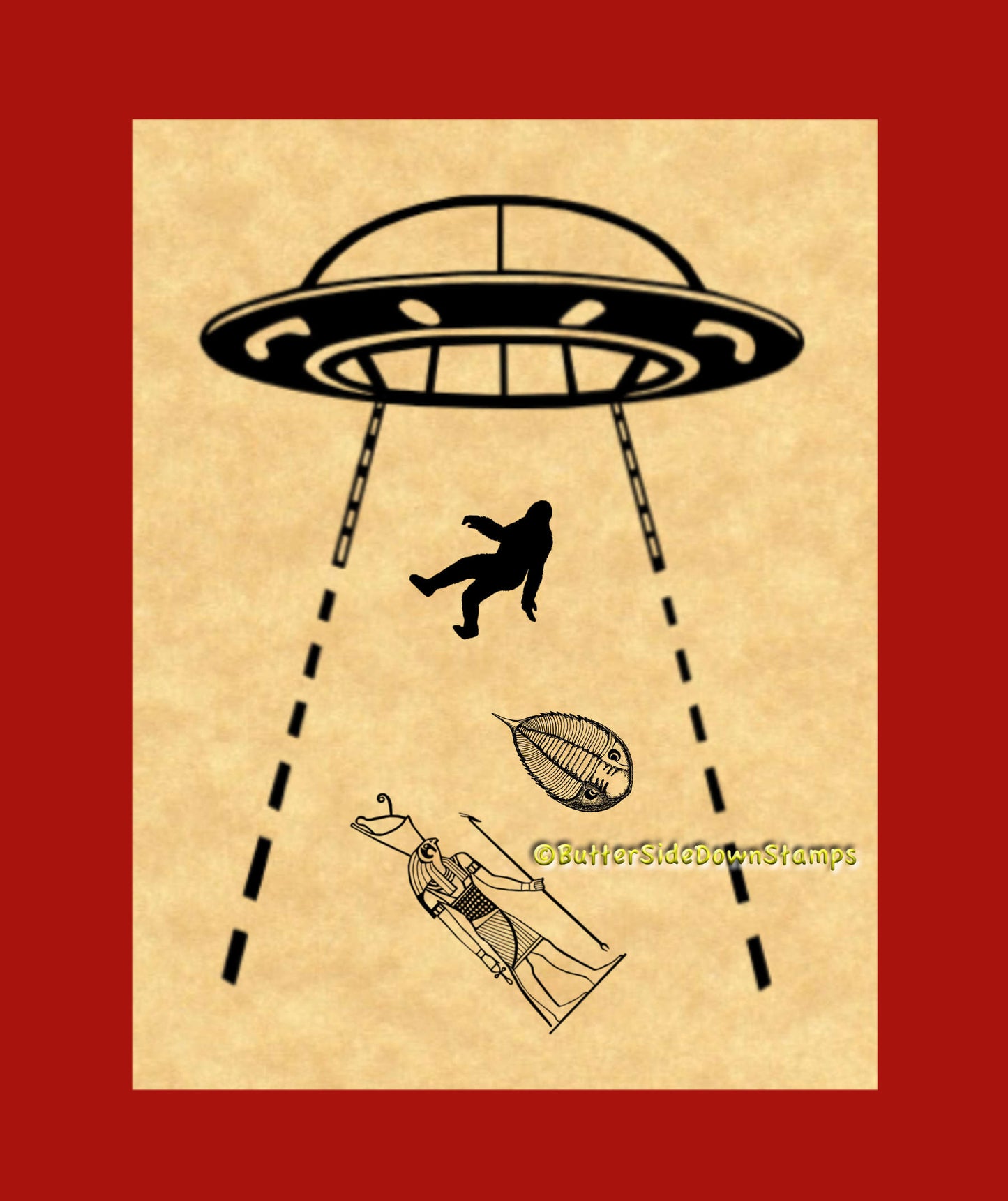 Alien Abduction Rubber Stamp abduction in progress.