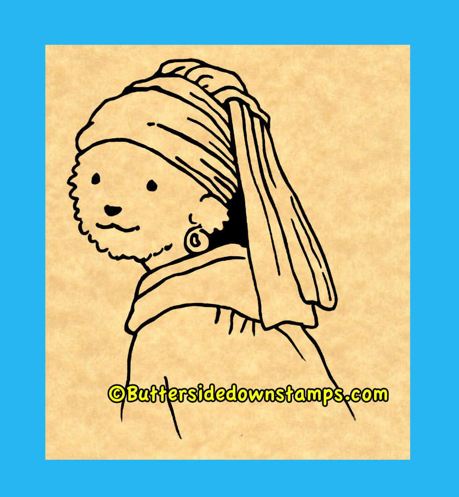 Bear with a Pearl Earring Rubber Stamp