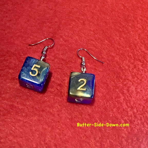 6 Sided Blue Green Dungeon Dice Earrings