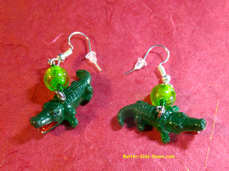 Green crocodile earrings