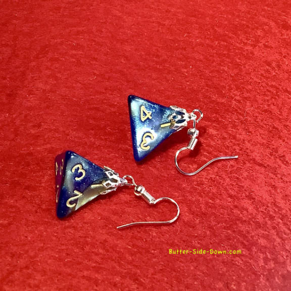 Dungeon Dice Earrings 4 Sided Tetrahedron Blue-Green