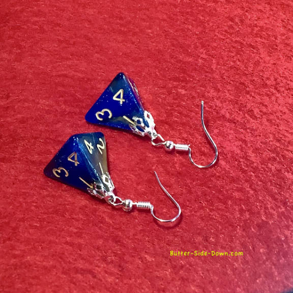 Dungeon Dice Earrings 4 Sided Tetrahedron Blue-Green