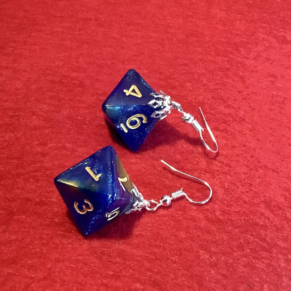 Dungeon Dice Earrings 8 Sided Octahedron Blue-Green