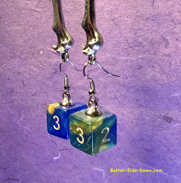 6 Sided Dungeon Dice Earrings Blue Green
