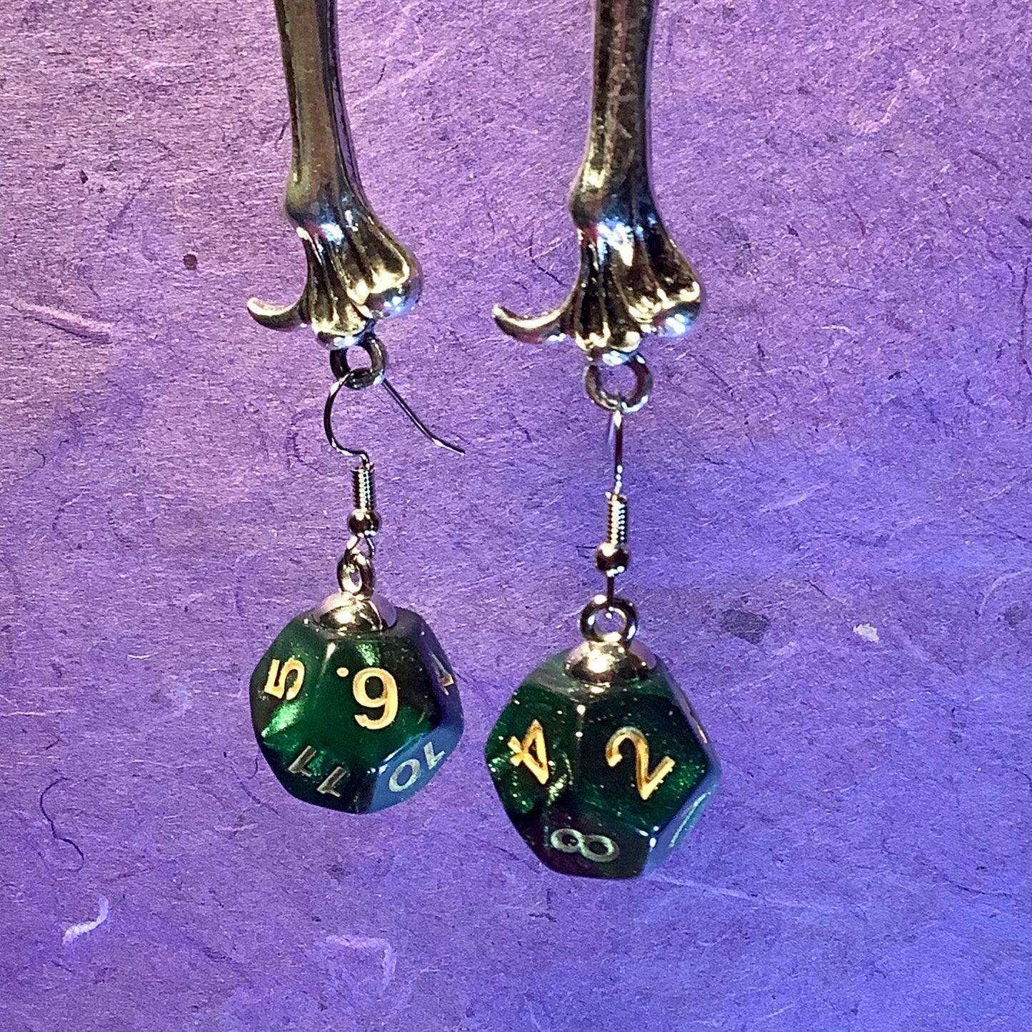 Dungeon Dice Dodecahedron Earrings Green-Black