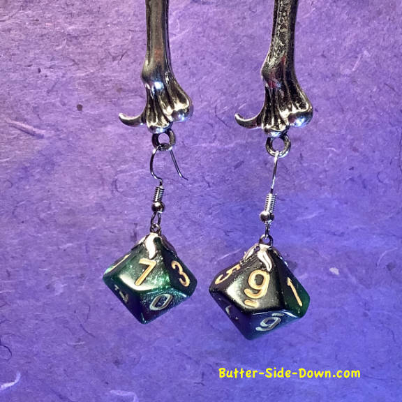 Dungeon Dice Earrings 10 Sided Green Black