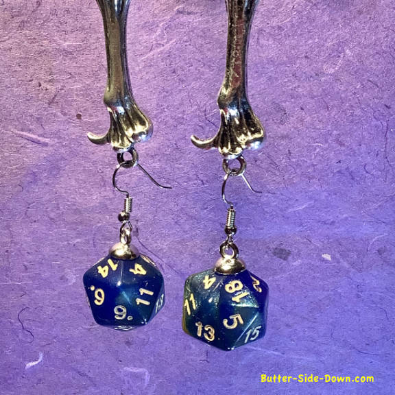 20 Sided Earrings Icosahedron Blue-Green