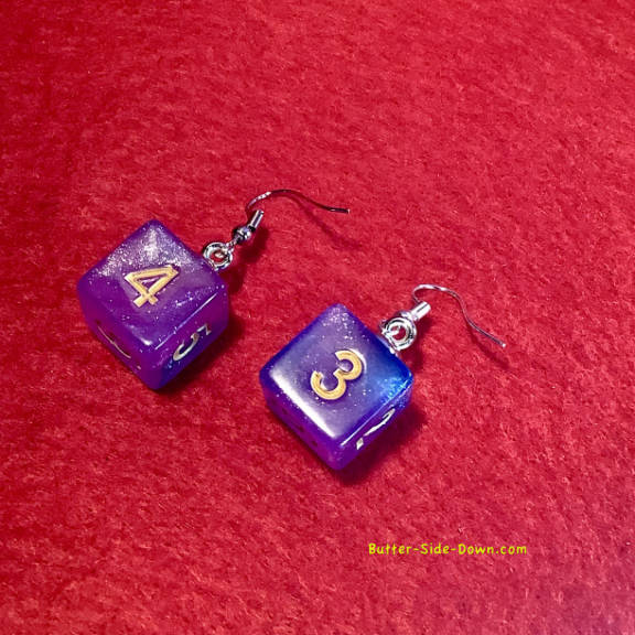 6 Sided Dungeon Dice Earrings Fushia Blue