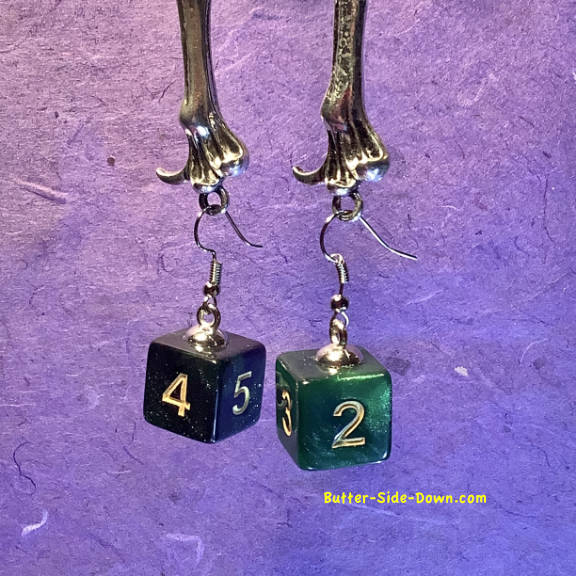 Shimmering 6 Sided Green Black Dice Earrings