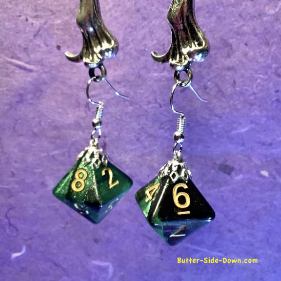 Shimmering Green-Black 8 sided Dungeon Dice earrings