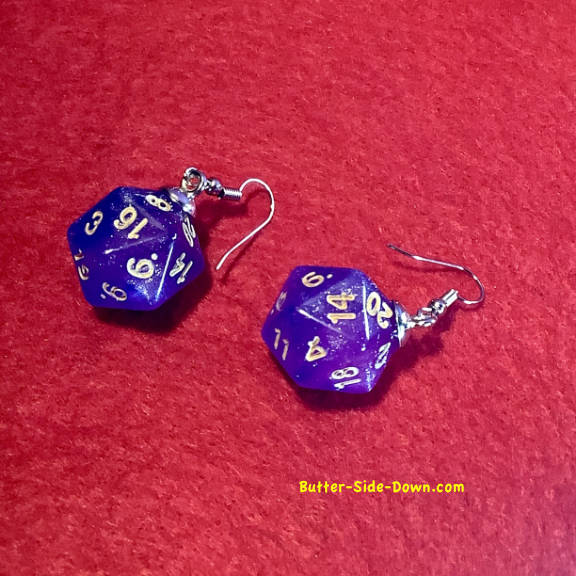 Fushia Blue Icosahedron D&D earrings