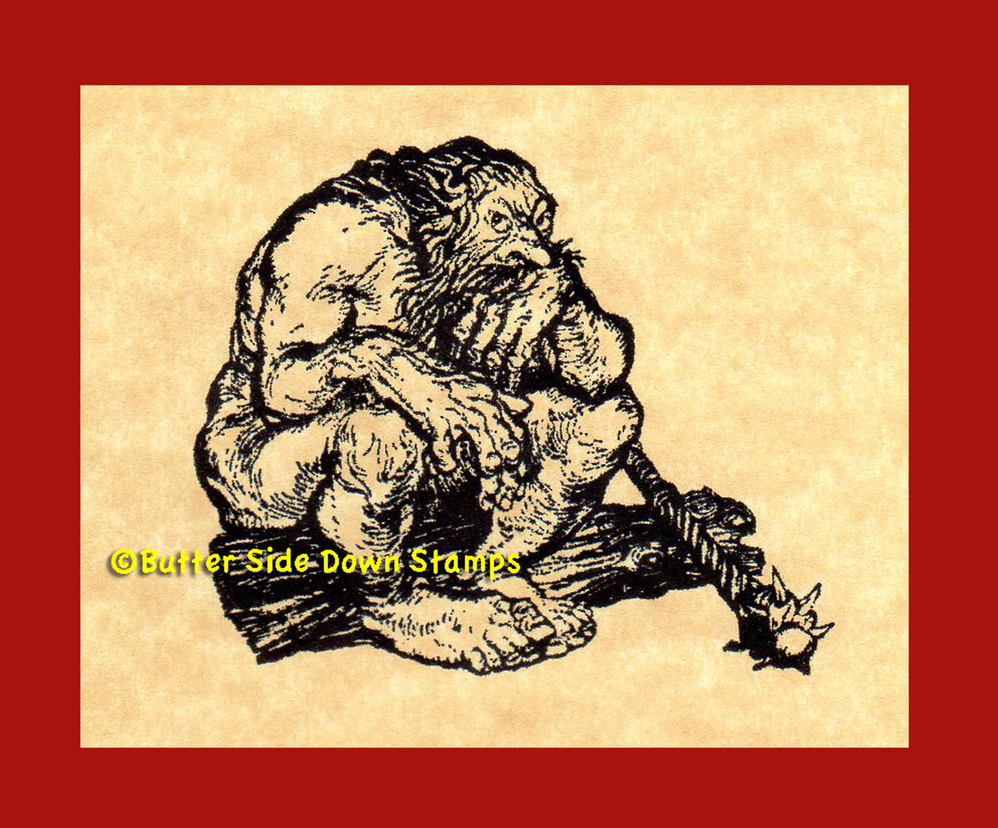 HIll Giant with massive club sitting on a log.