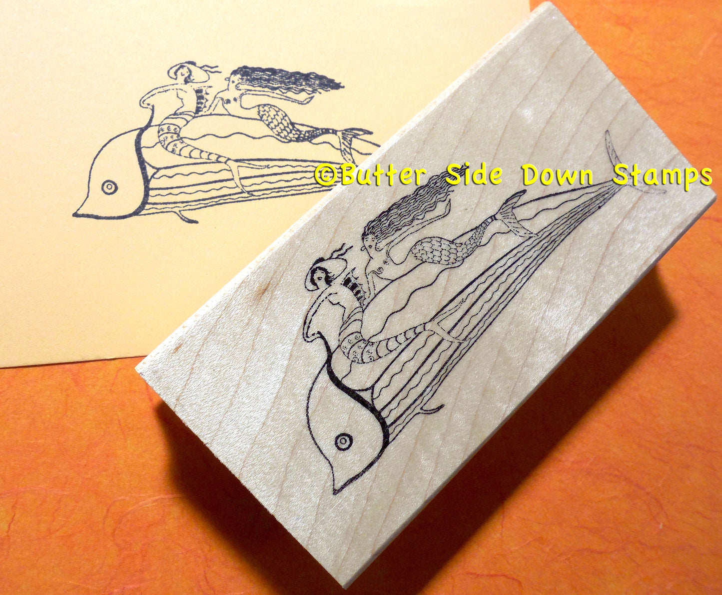 Sample MErmaid Frolick rubber stamp image on paper.