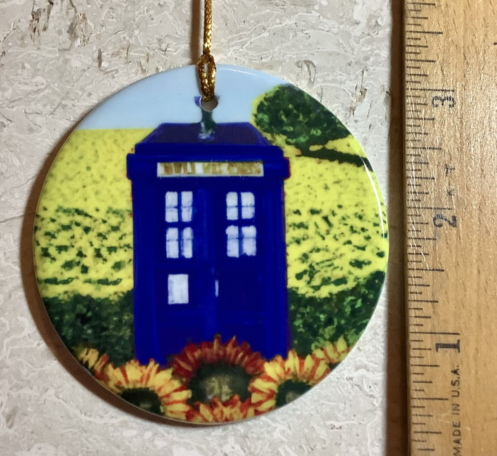 Police Box Sunflowers Ceramic Ornament