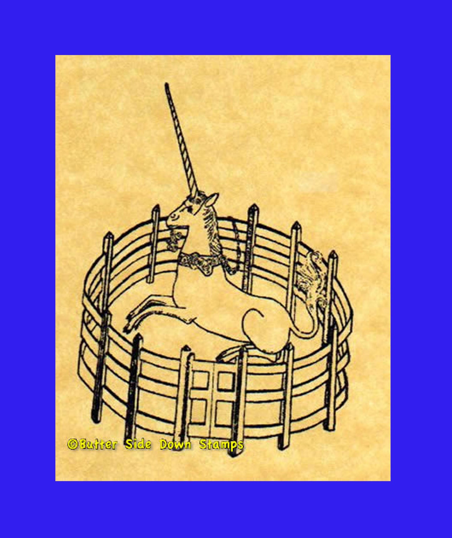 Unicorn in Captivity tapestry rubber stamp