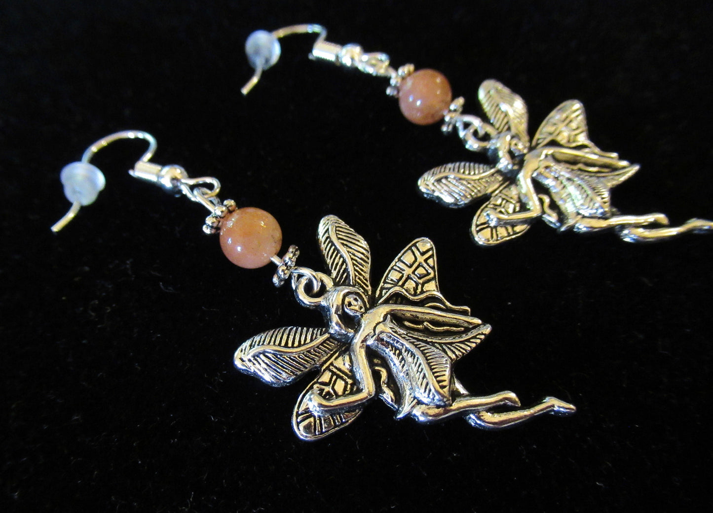 Orange Moonstone Flying Fairy Earrings