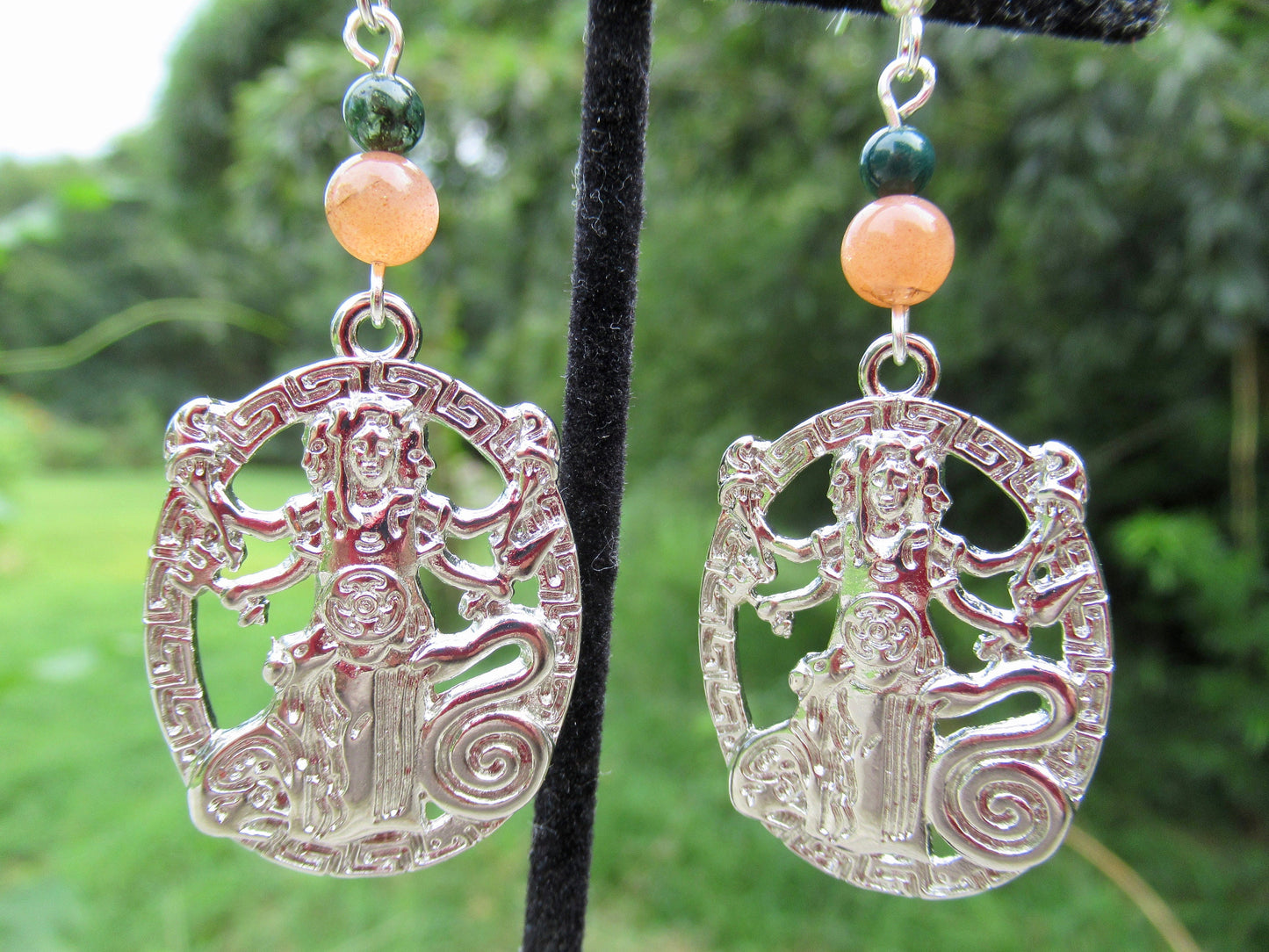 Hecate Orange Moonstone Earrings