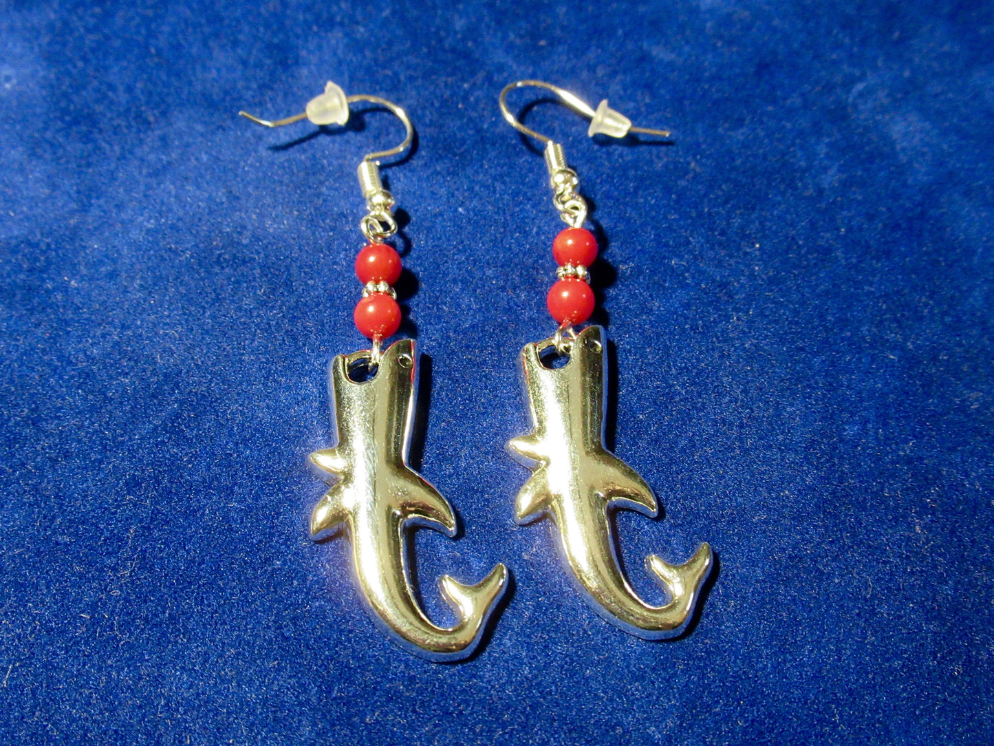 Red Coral Shark Earrings