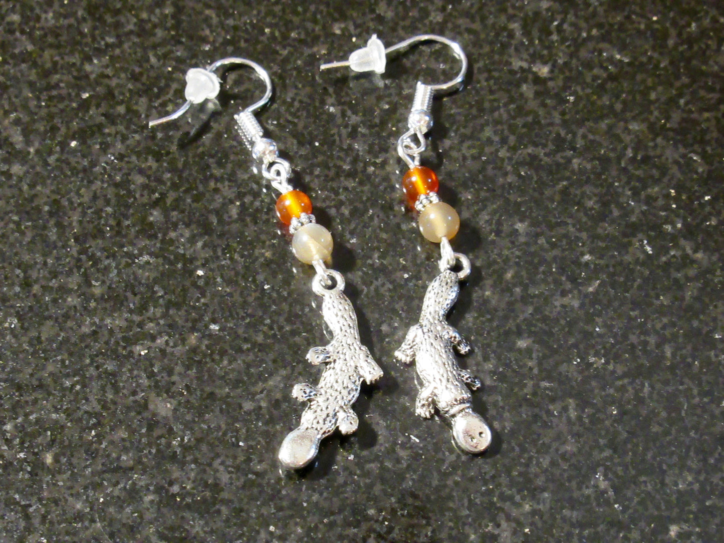 Platypus Sunstone and Carnelian Earrings