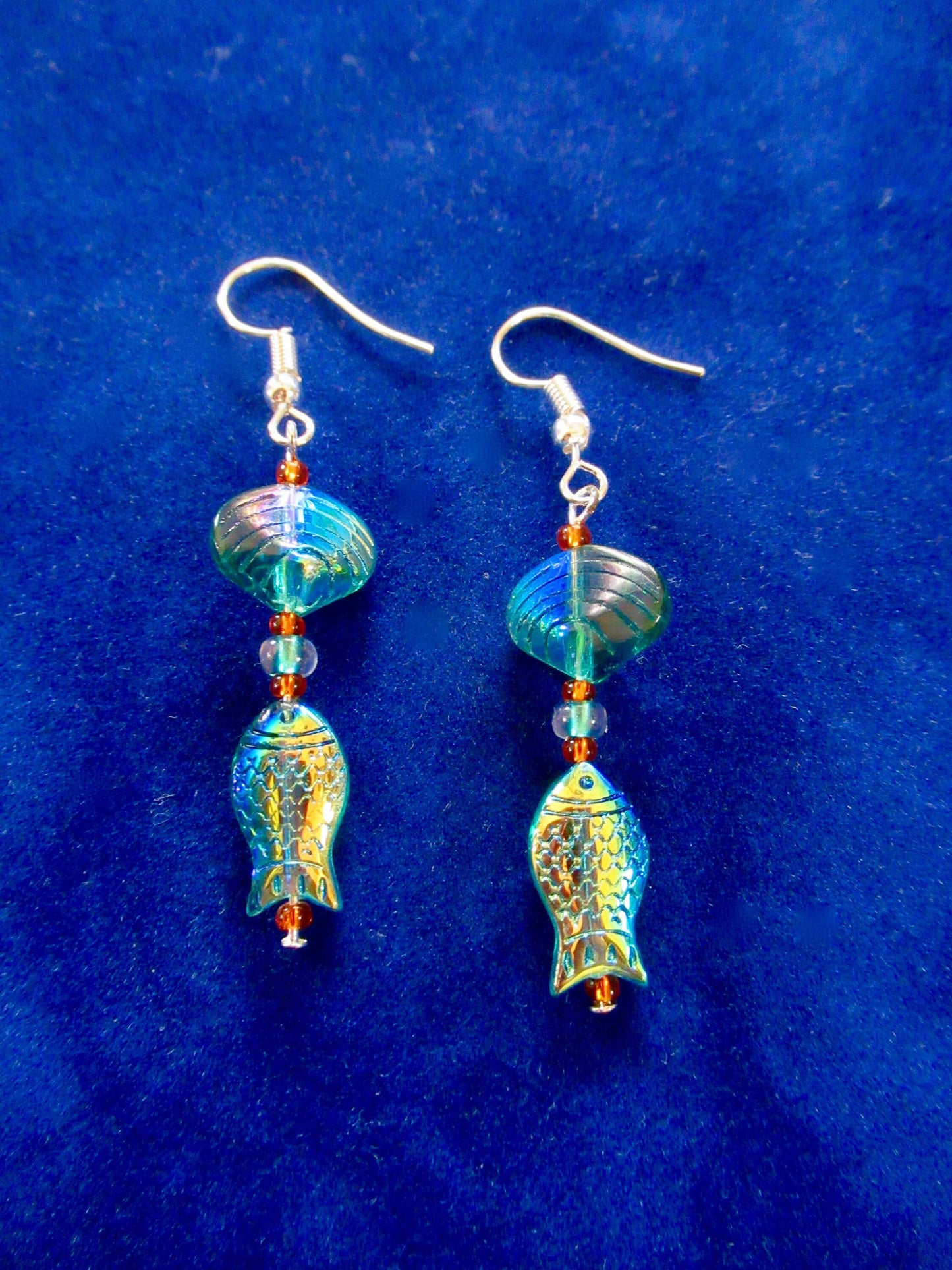Aqua Seashell and Fish Earrings