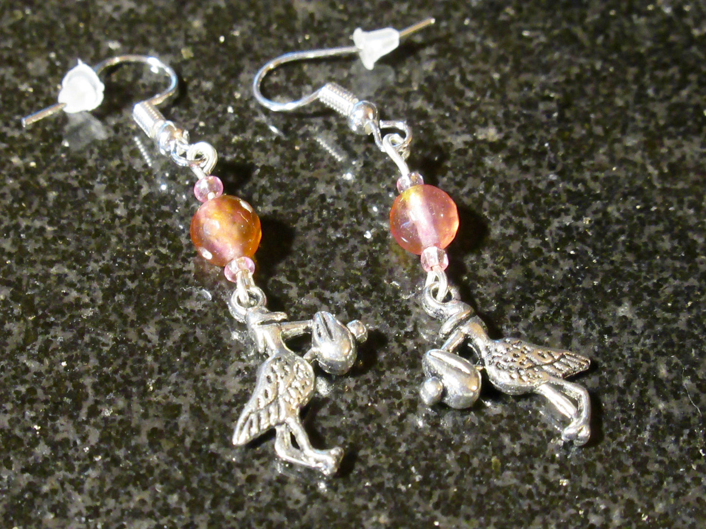 Stork It's a Girl Pink Jade Earrings