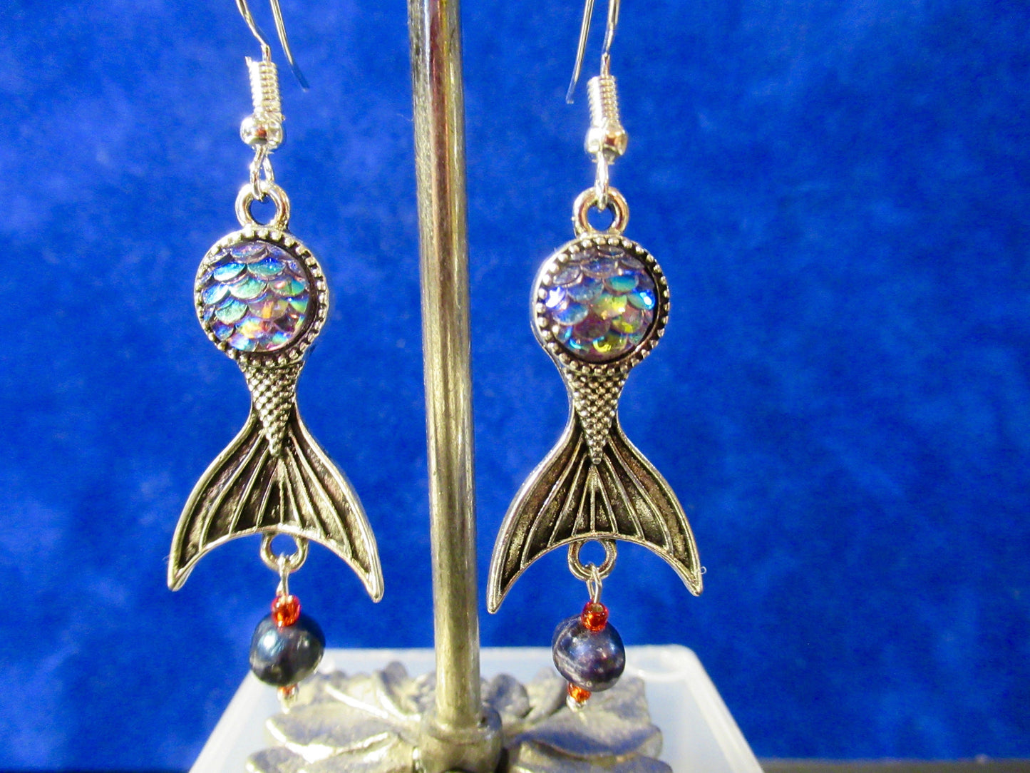 Real Pearl Mermaid Tail Lavender AB Earrings