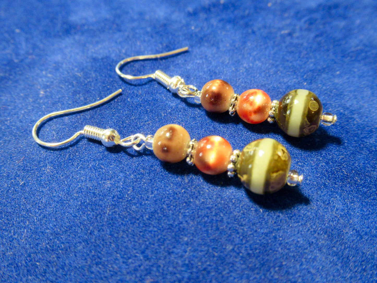 Red and Brown Optical Bead Earrings