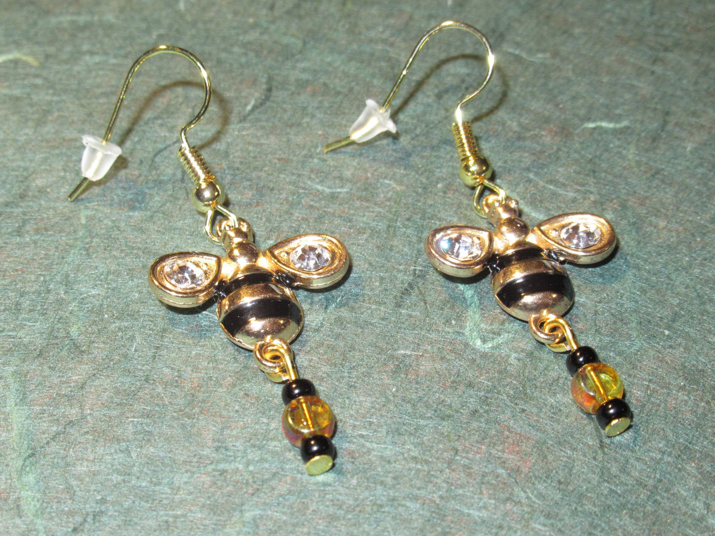 Honeybee Gold Enamel Earrings