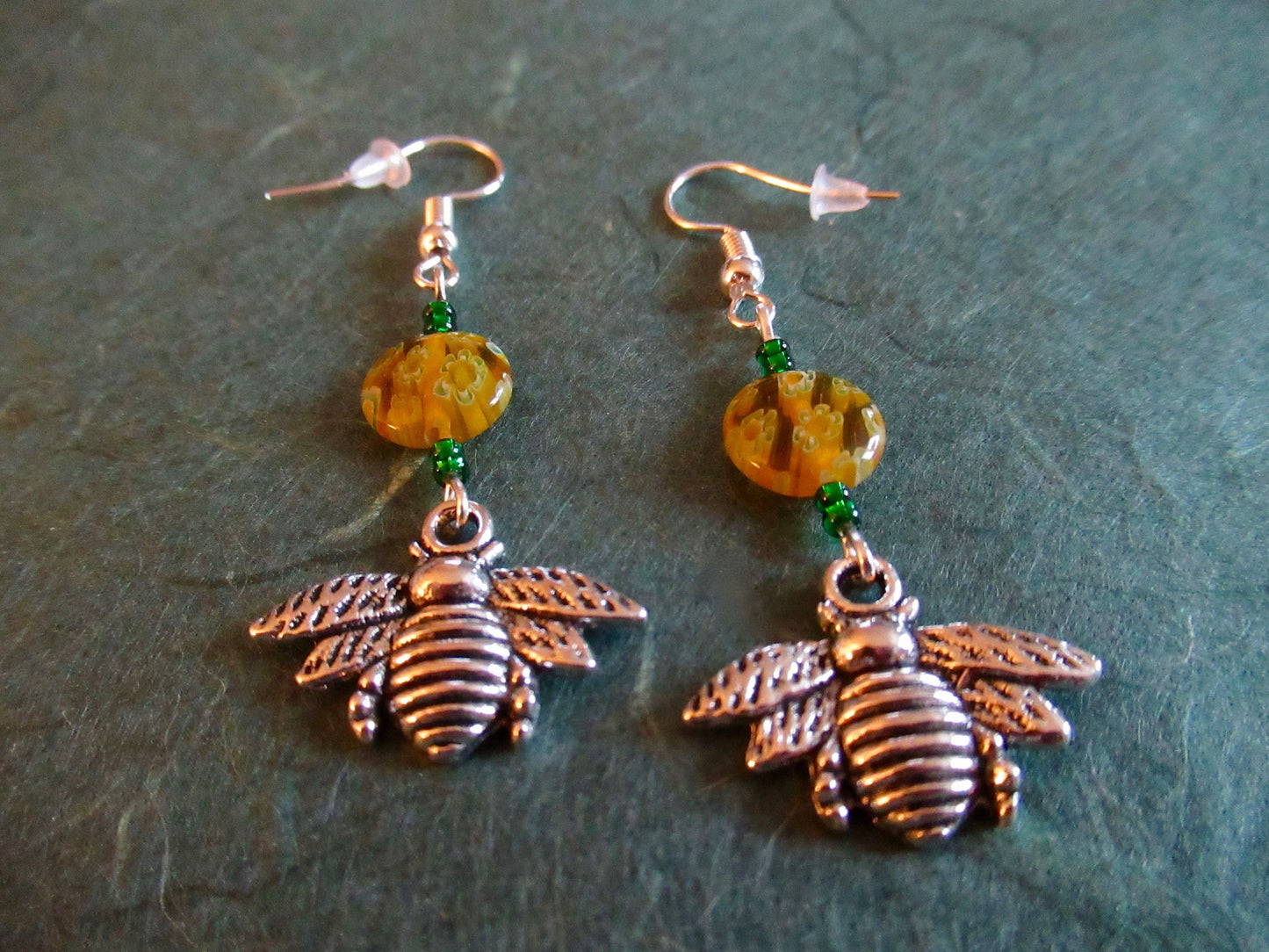 Flying Honeybee Czech Earrings