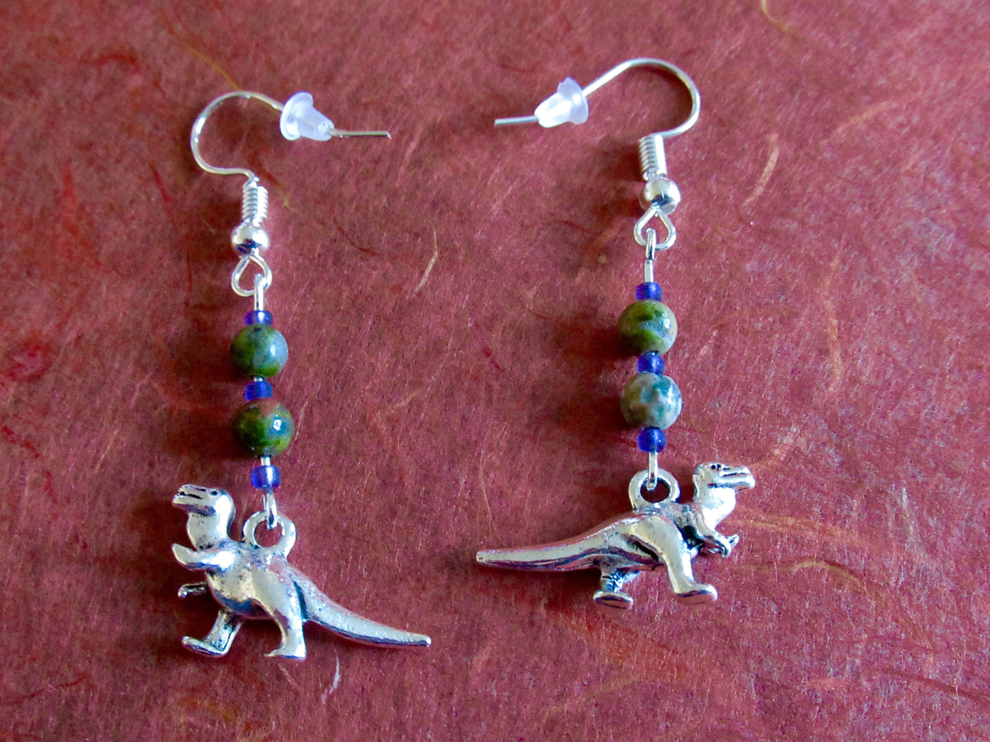 Tyrannosaurus T-Rex Unakite Earrings