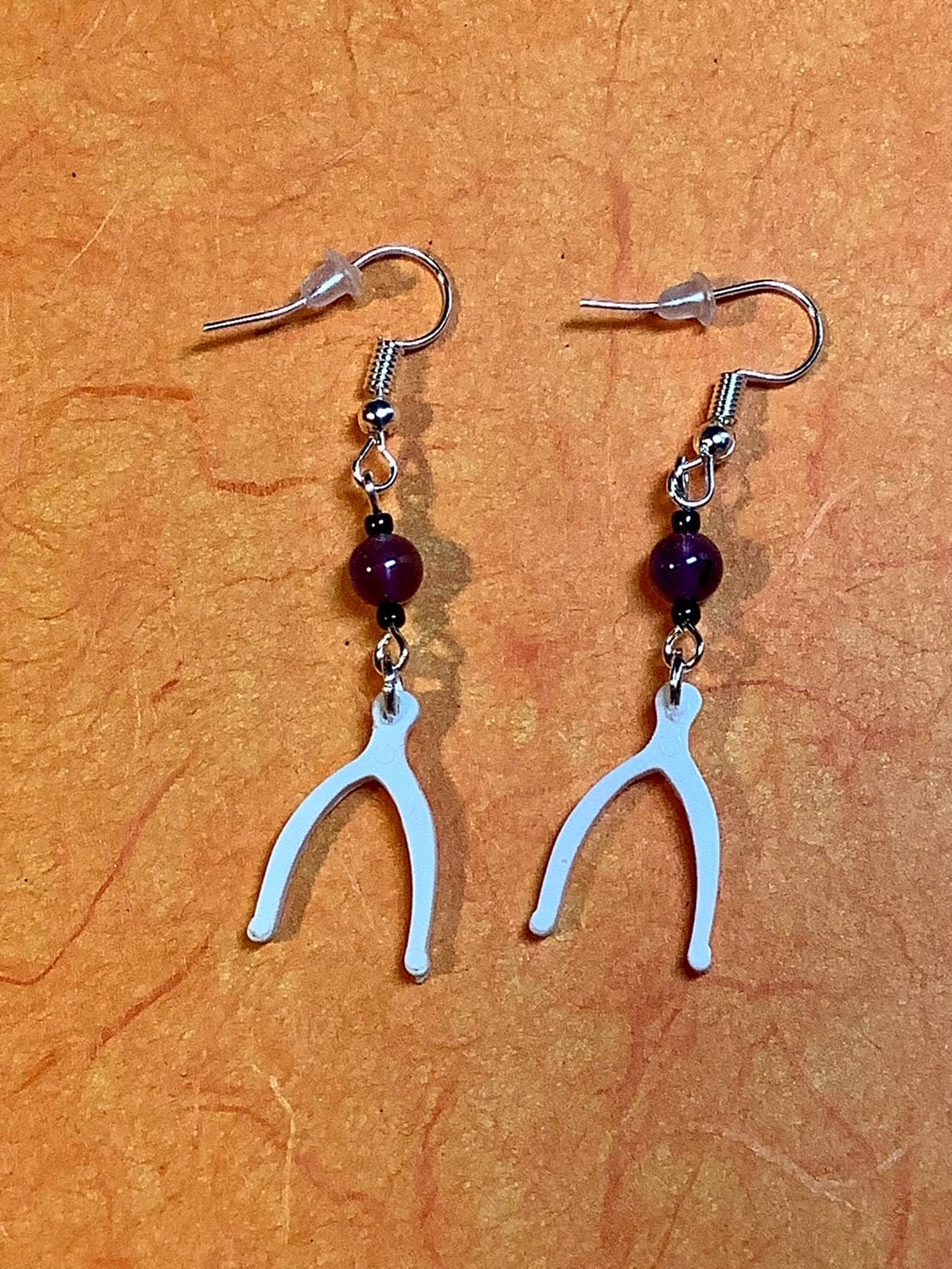Wishbone Operation Game Piece Amethyst Earrings