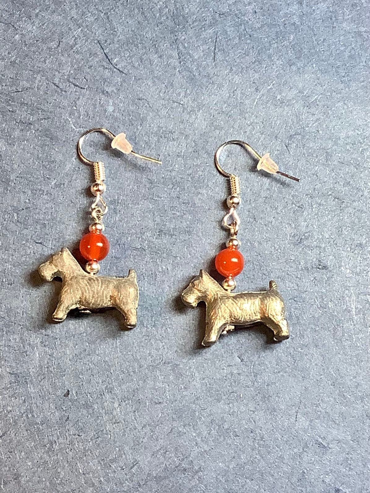 Carnelian Monopoly Scottie Dog Earrings