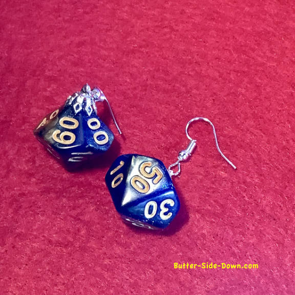 10 Sided Percentage Blue Green Dice Earrings 