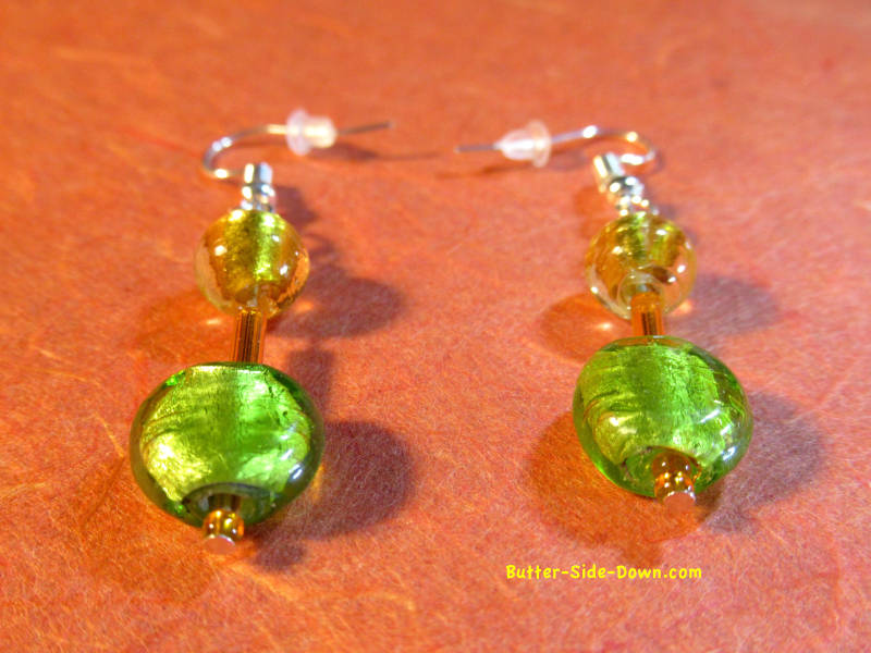 Green and gold earrings