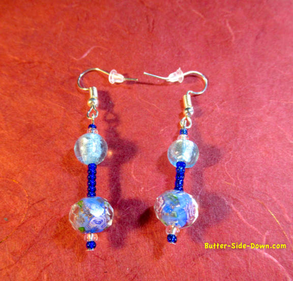Blue lampwork bead earrings