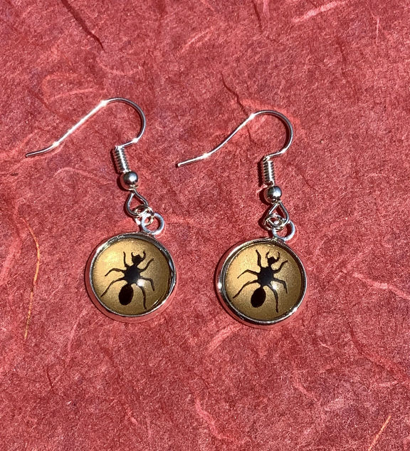 Realistic Black Ant Enamel Dangle Earrings