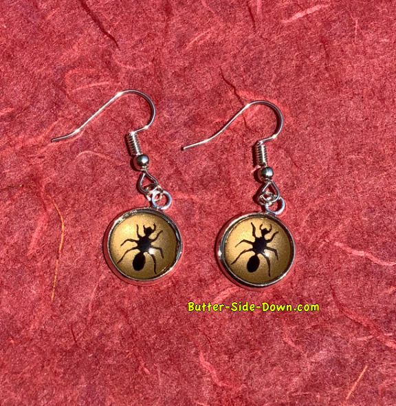 Realistic Black Ant Enamel Dangle Earrings