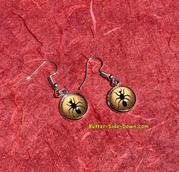 Realistic Black Ant Enamel Dangle Earrings