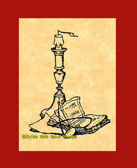 Book & Candle Rubber Stamp