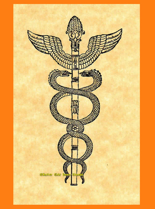 Caduceus Snake Staff Rubber Stamp