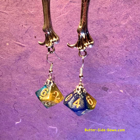 Dungeon Dice Earrings 10 Sided Blue Ochre
