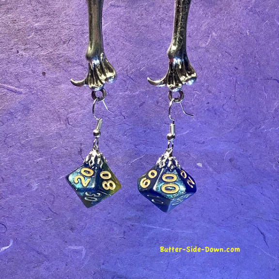Dungeon Dice Earrings 10 Sided Percentage Blue Green