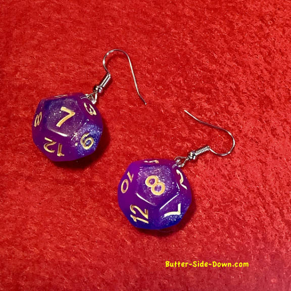 12 Sided  Fushia Blue Dungeon Dice Earrings 